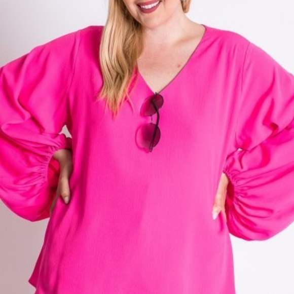 Plus Size Long Puff Sleves Draped Top CHRISTINA - Picture 2 of 6
